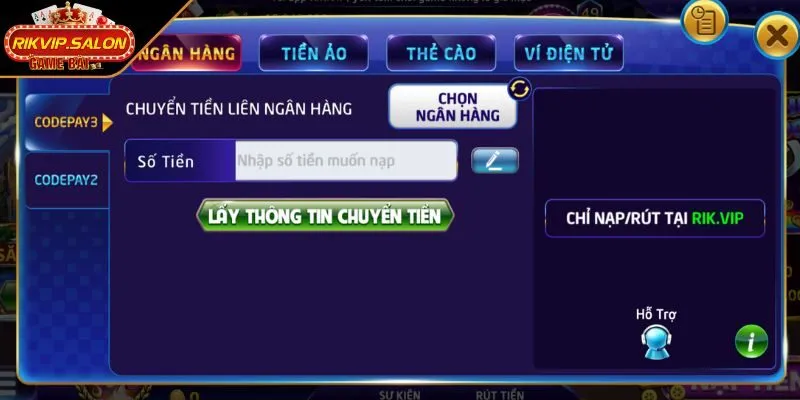 Tận hưởng ưu đãi thưởng nạp, hoàn trả giao dịch nạp tiền